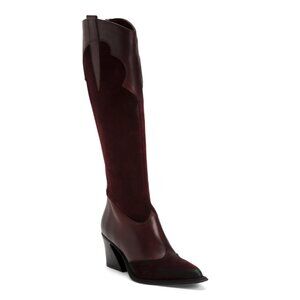 EMANUELE CRASTO Burgundy Made In Italy Leather And Suede High Shaft Boots